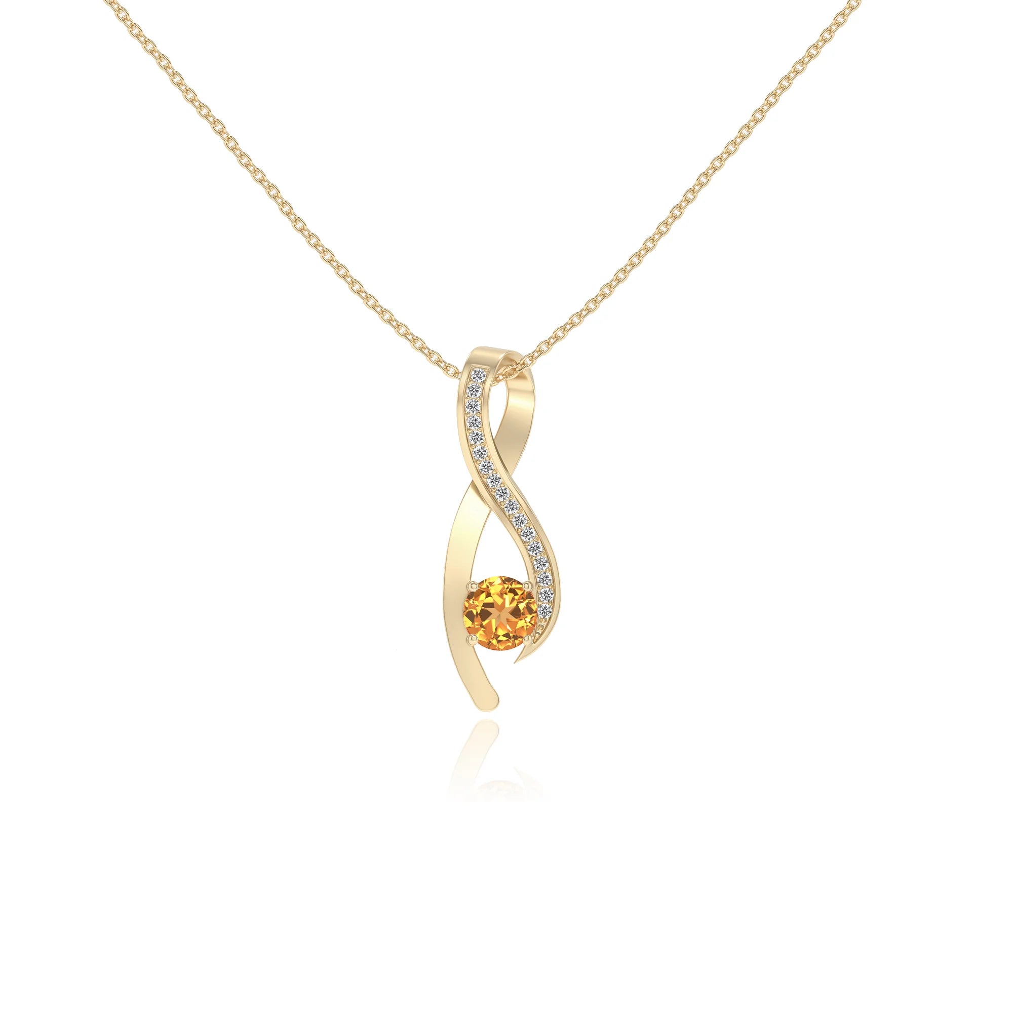 lab grown citrine round solitaire necklaces in yellow gold