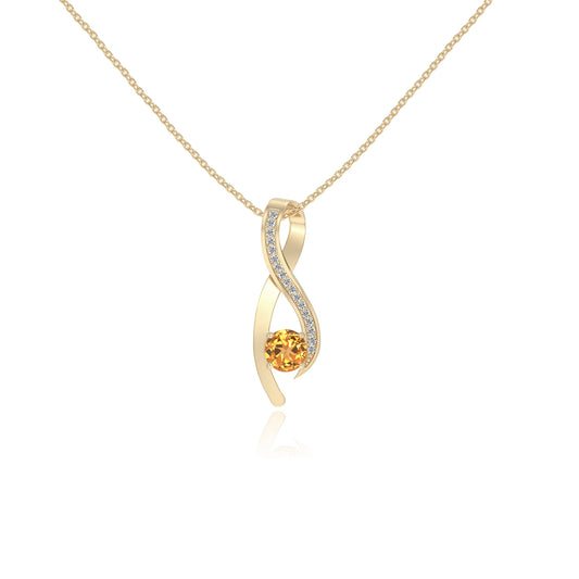 lab grown citrine round solitaire necklaces in yellow gold