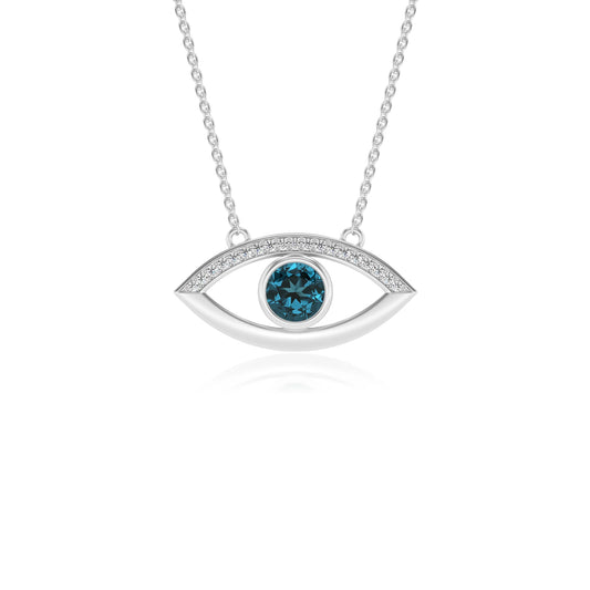 natural london-blue-topaz round solitaire necklaces in platinum