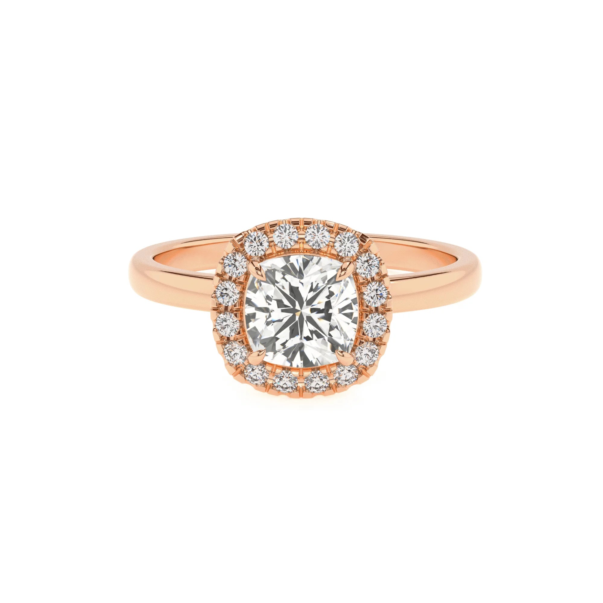 lab grown moissanite cushion solitaire rings in rose gold