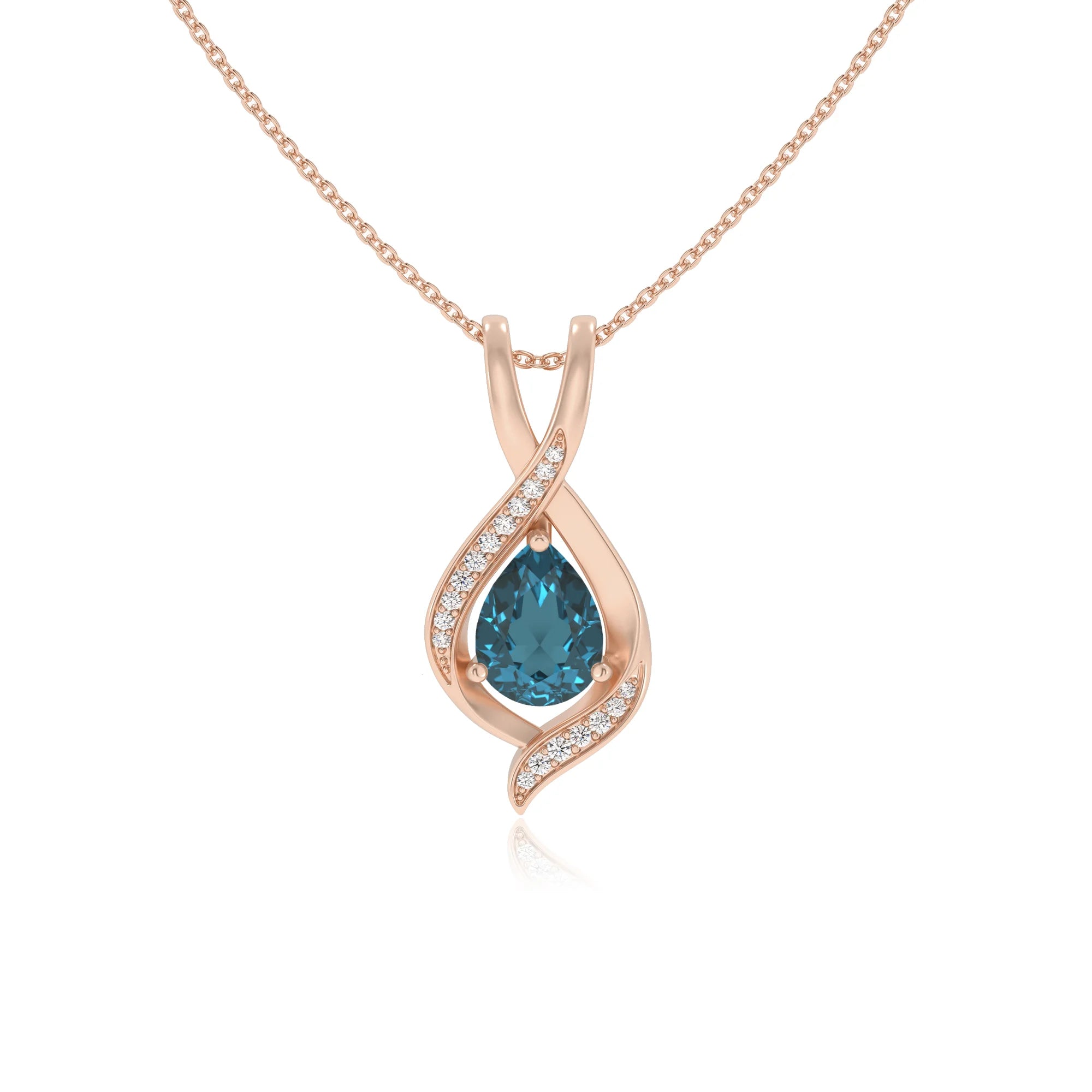 natural london-blue-topaz pear solitaire necklaces in rose gold