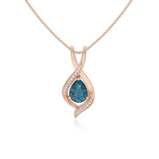 natural london-blue-topaz pear solitaire necklaces in rose gold