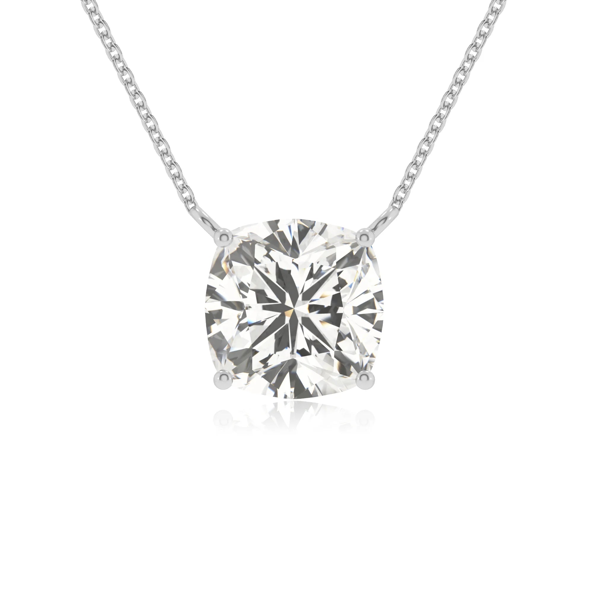 lab grown moissanite cushion solitaire necklaces in sterling silver