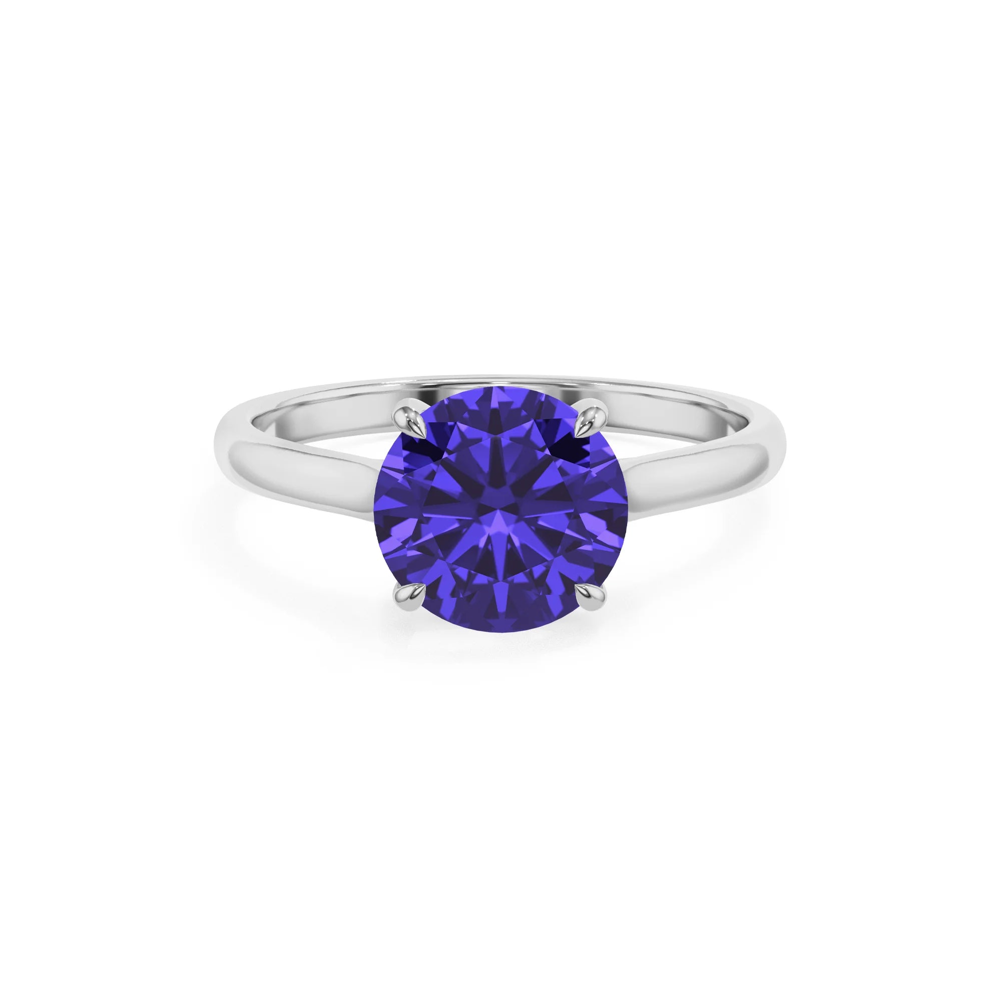 lab grown tanzanite round solitaire rings in white gold