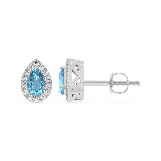 natural swiss blue topaz pear stud earrings in white gold