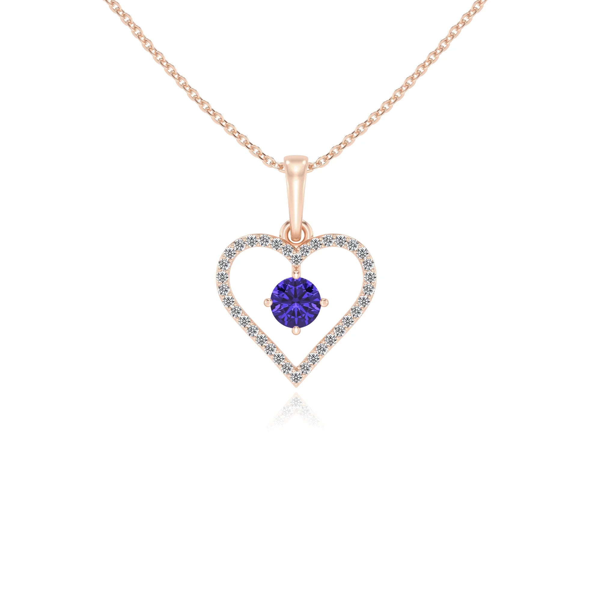 lab grown tanzanite round infinity necklaces in rose gold