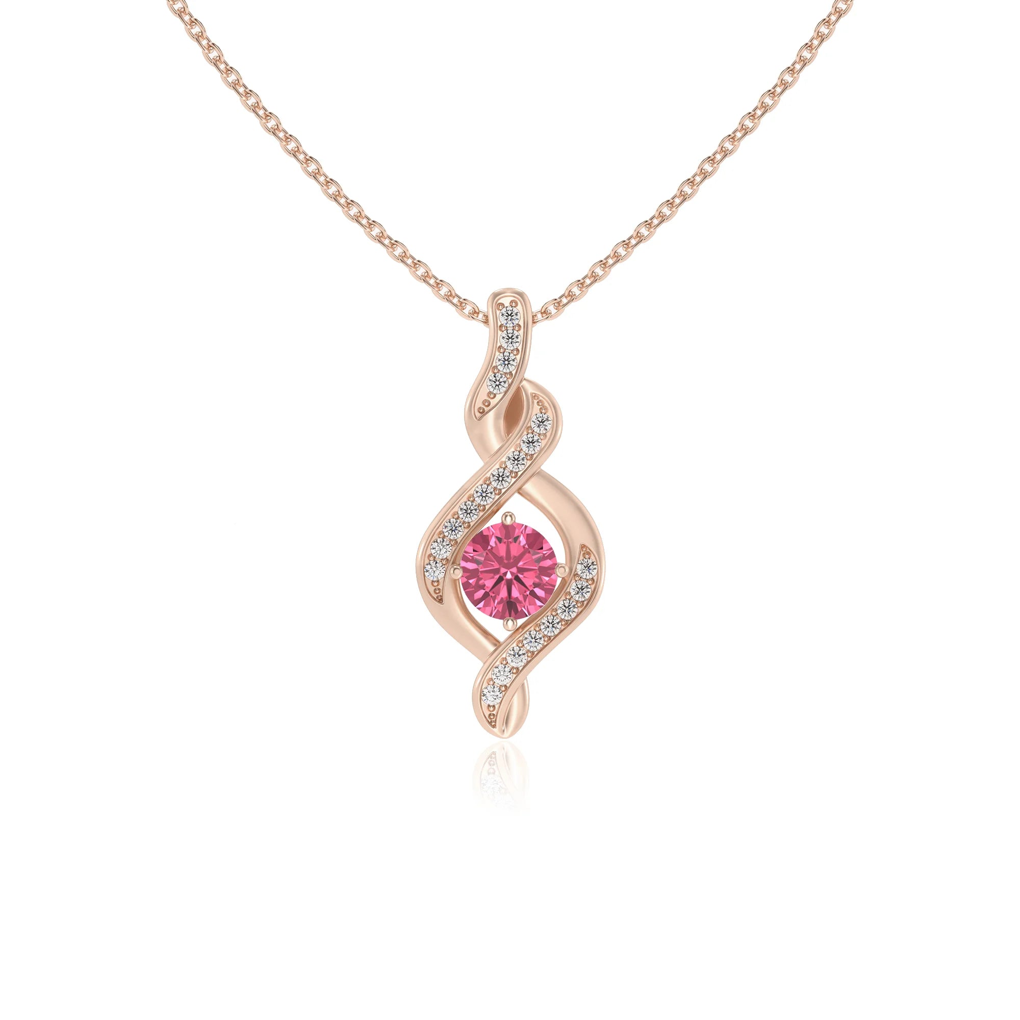 lab grown pink-tourmaline round solitaire necklaces in rose gold