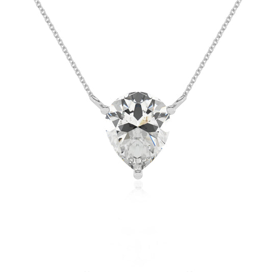 lab grown moissanite pear solitaire necklaces in white gold