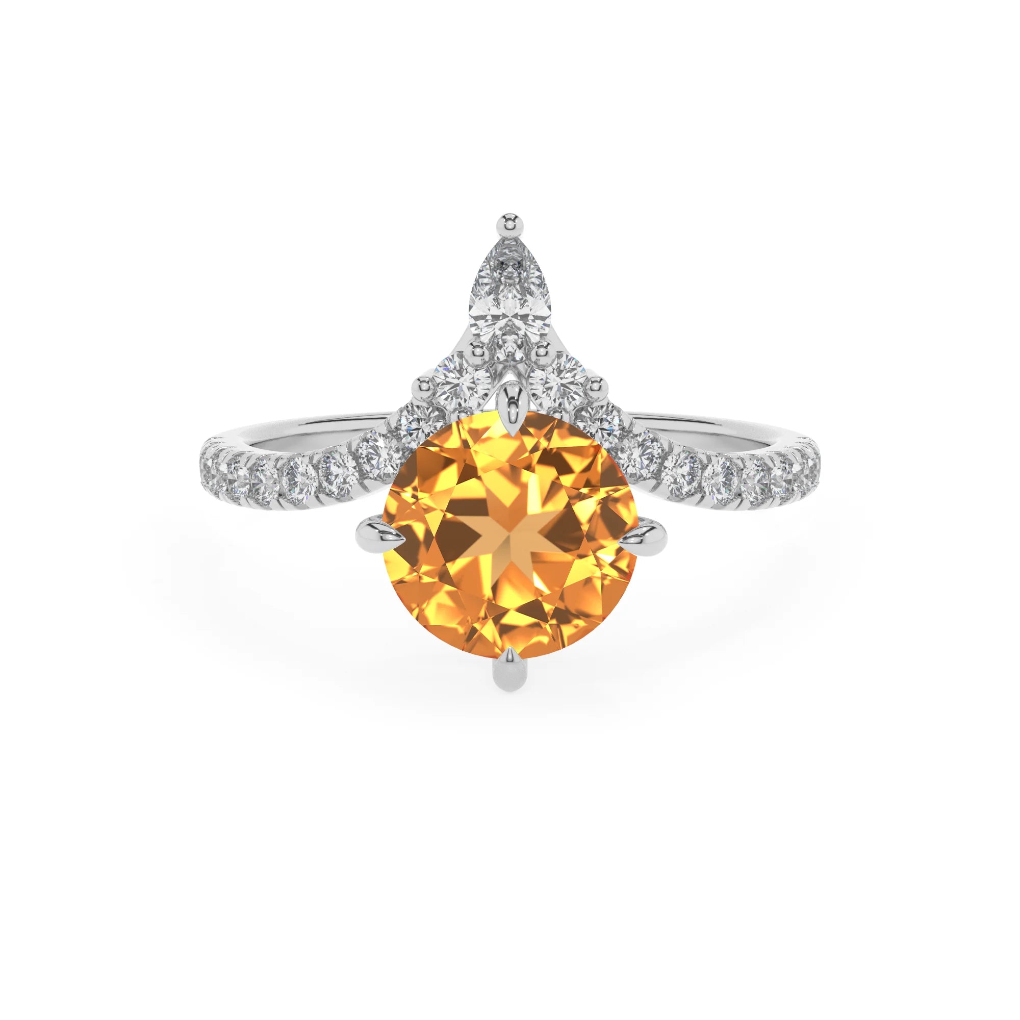 lab grown citrine round solitaire rings in platinum