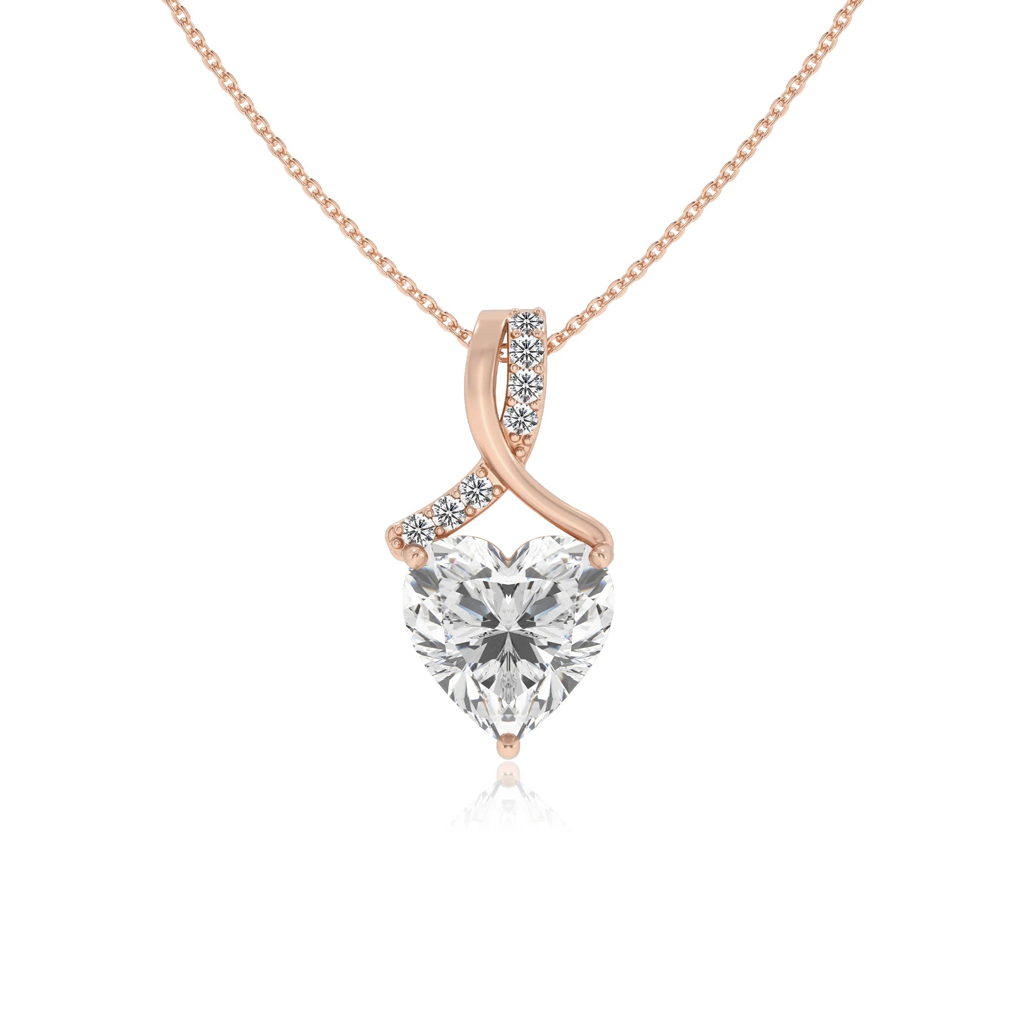 lab grown moissanite heart solitaire necklaces in rose gold