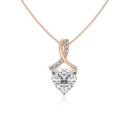 lab grown moissanite heart solitaire necklaces in rose gold