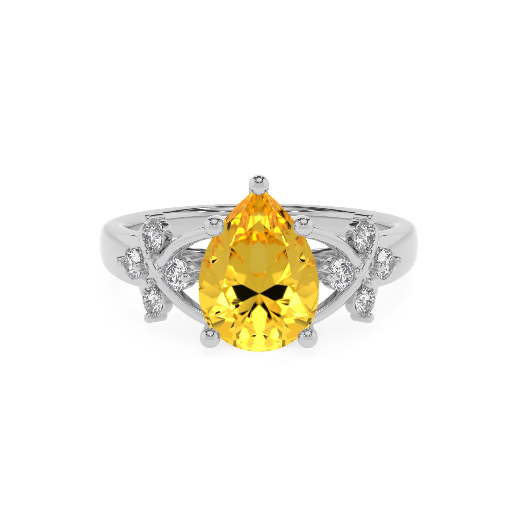 lab grown yellow-sapphire pear solitaire rings in white gold