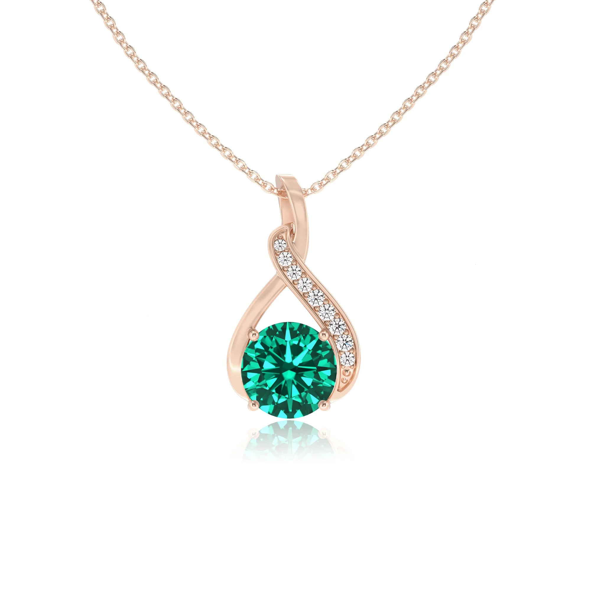 lab grown emerald round solitaire necklaces in rose gold