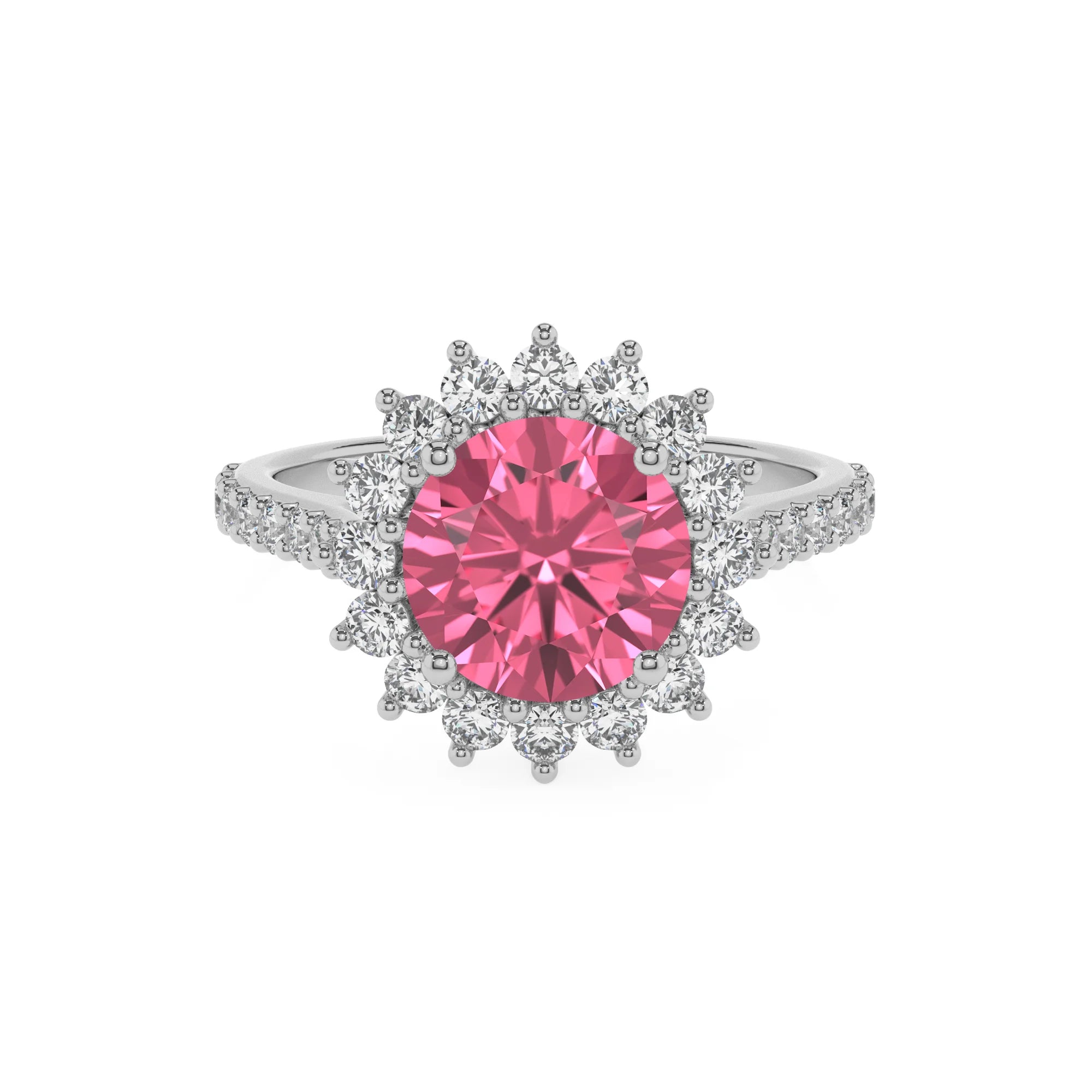 lab grown pink-tourmaline round solitaire rings in white gold