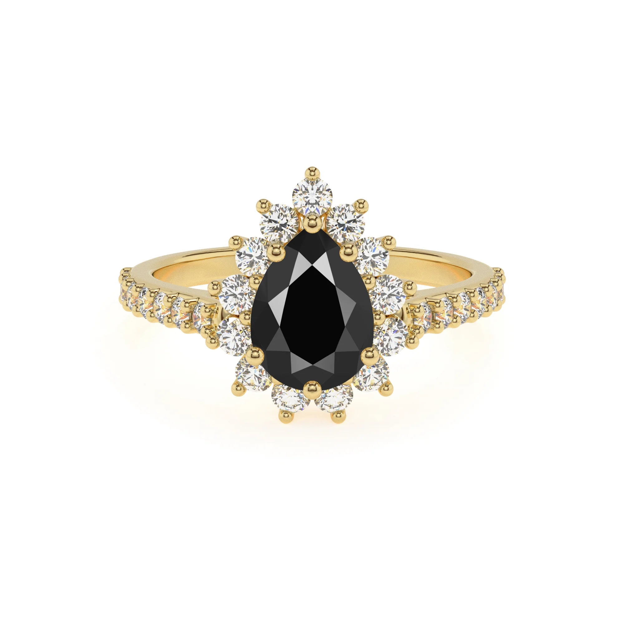 natural black-onyx pear solitaire rings in yellow gold