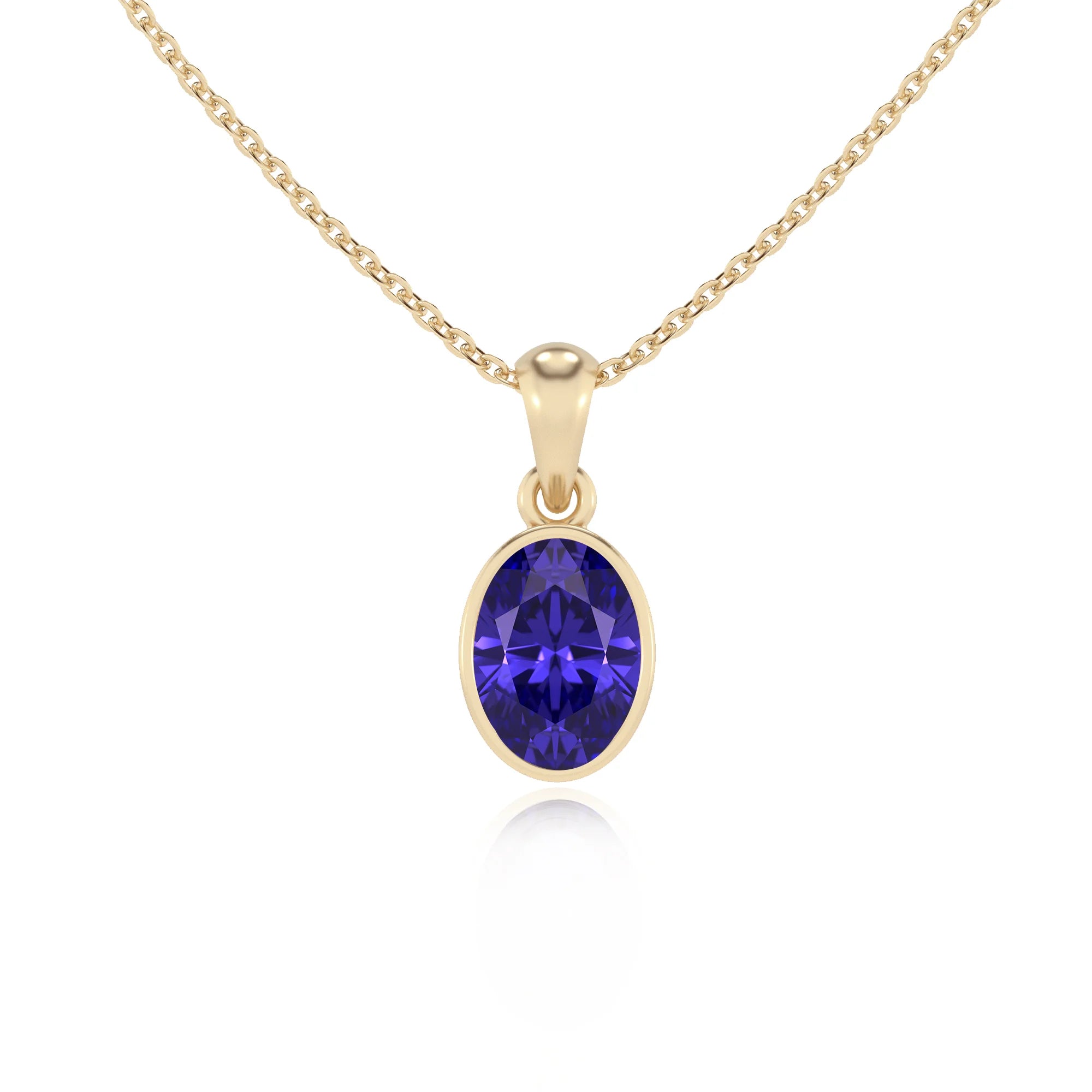 lab grown tanzanite oval solitaire necklaces in yellow gold