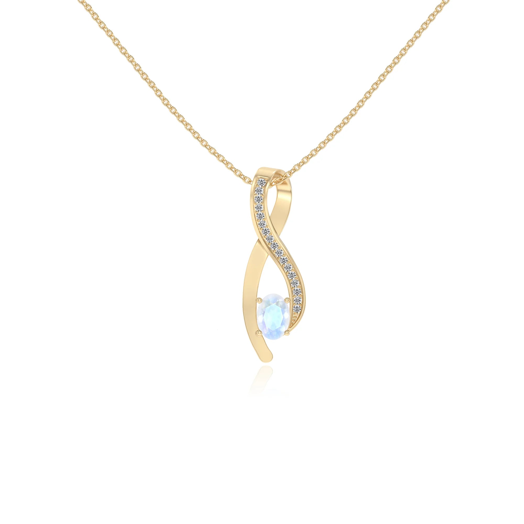 natural rainbow-moonstone oval solitaire necklaces in yellow gold