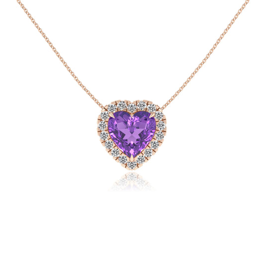 lab grown amethyst heart solitaire necklaces in rose gold