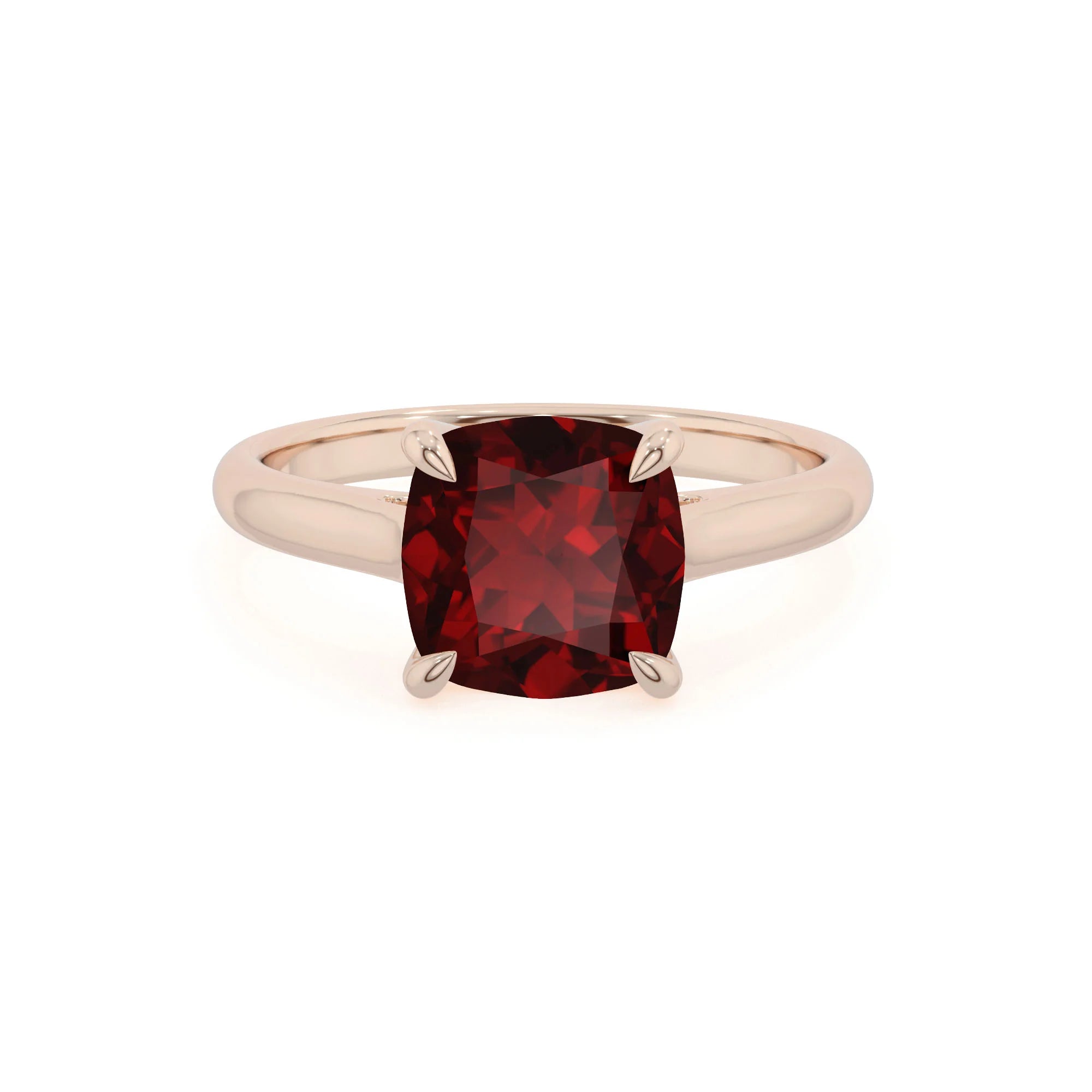 natural garnet cushion solitaire rings in rose gold