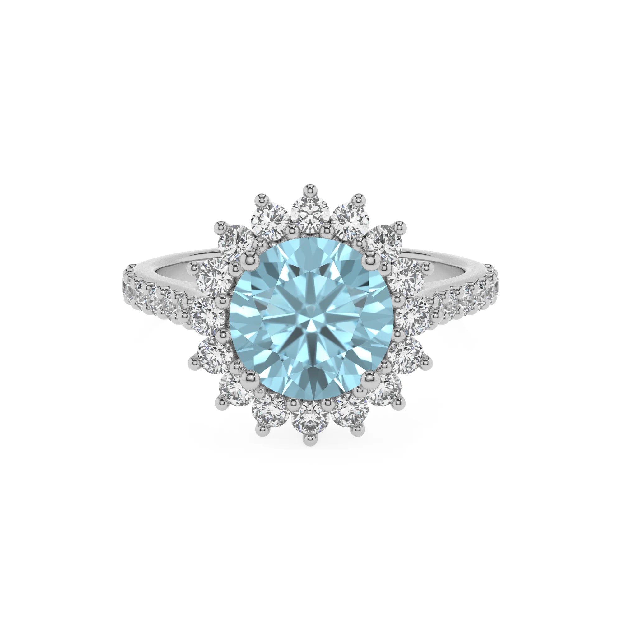 lab grown aquamarine round solitaire rings in sterling silver