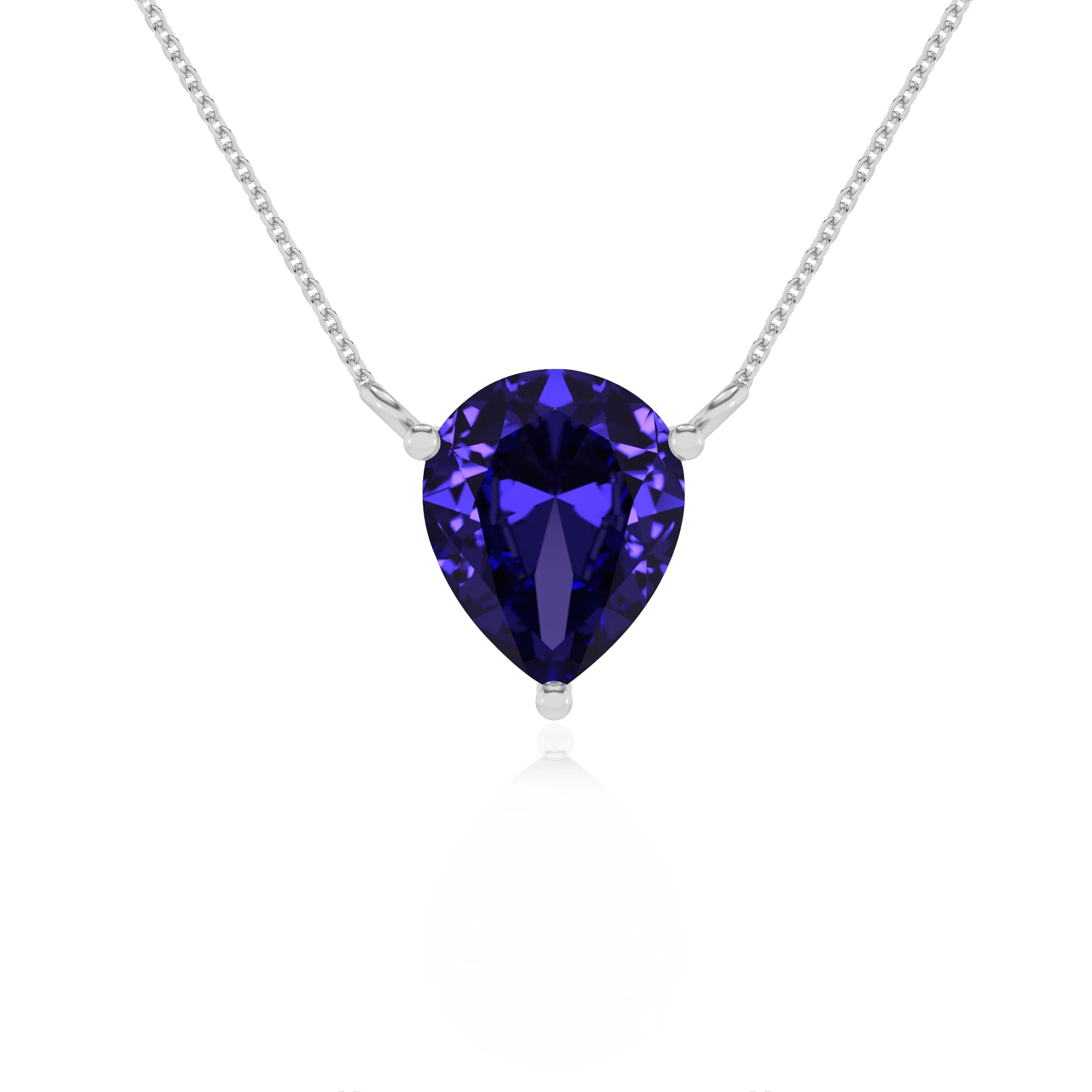 lab grown tanzanite pear solitaire necklaces in white gold