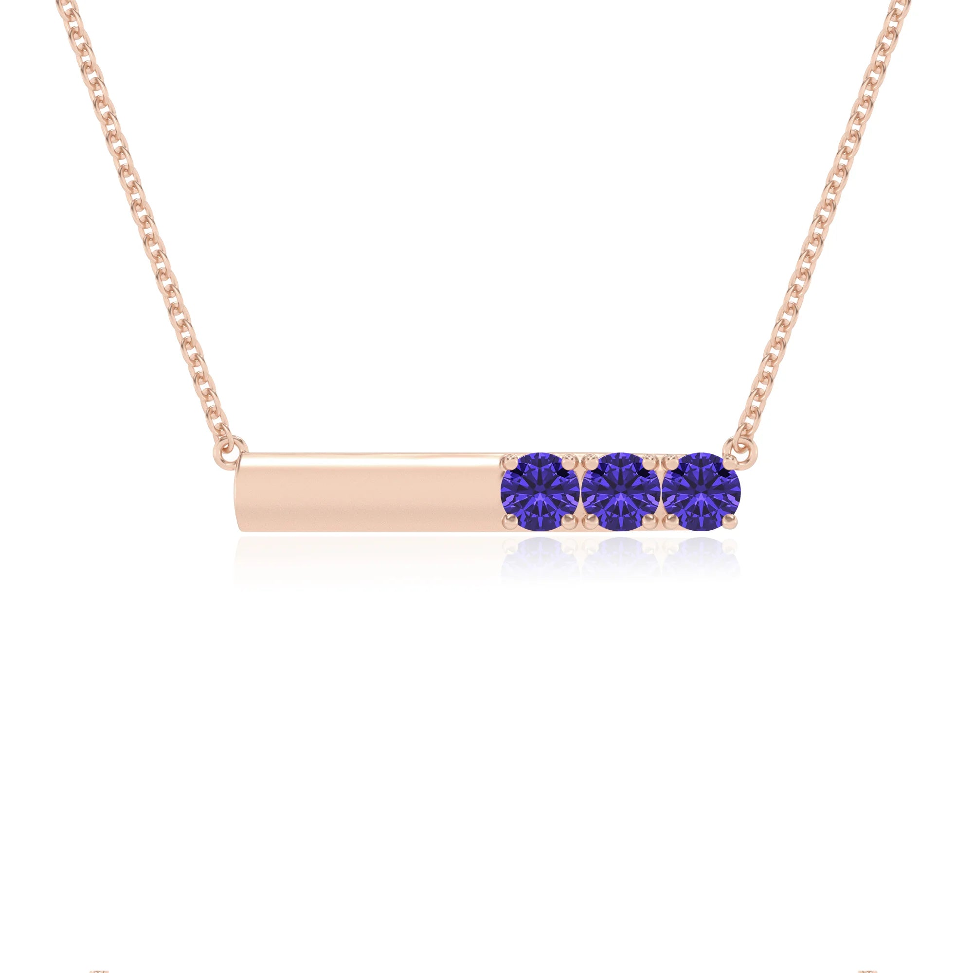 lab grown tanzanite round bar v-bale necklaces in rose gold
