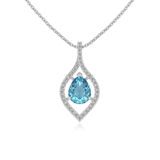 natural swiss-blue-topaz pear infinity necklaces in platinum