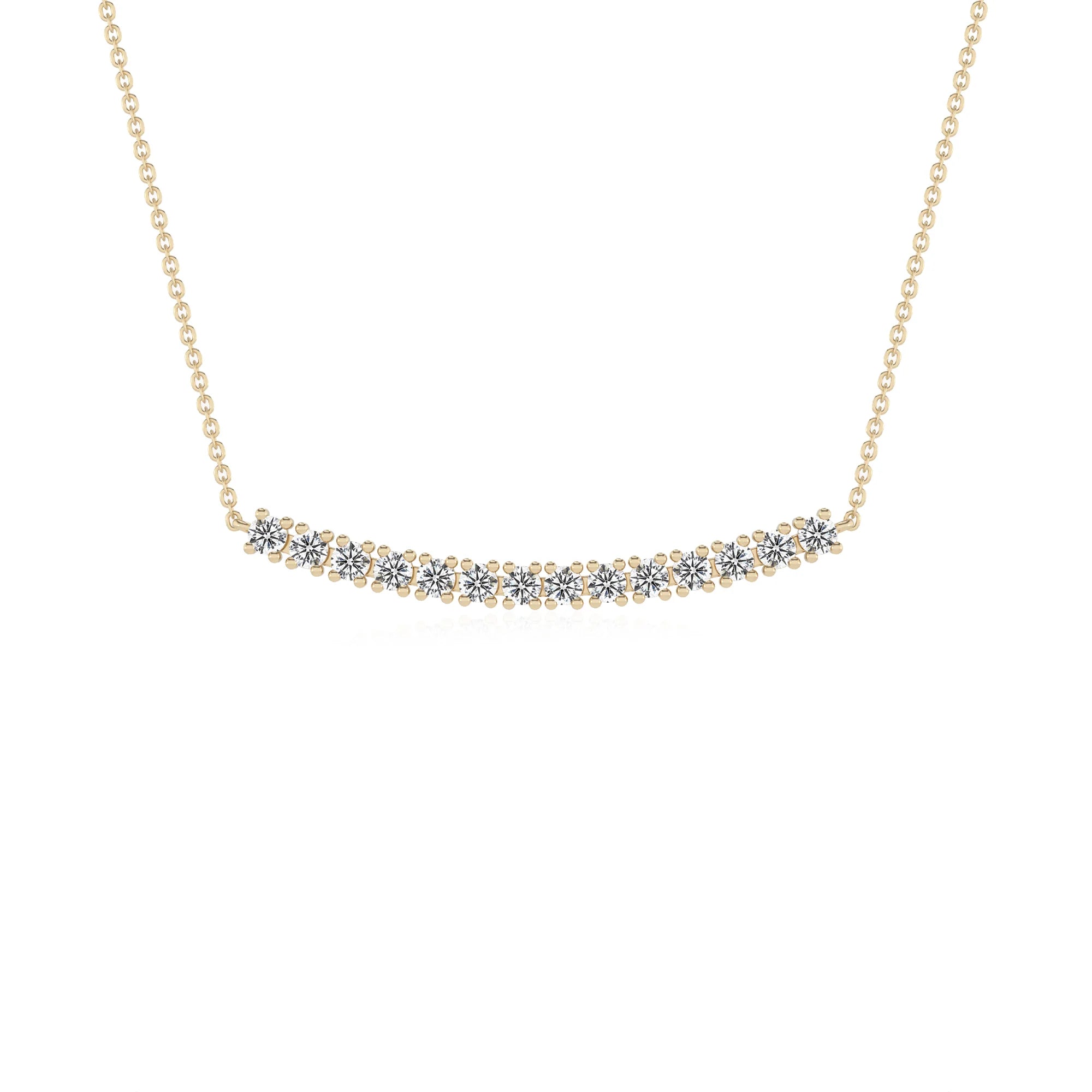 lab grown moissanite round bar necklaces in yellow gold