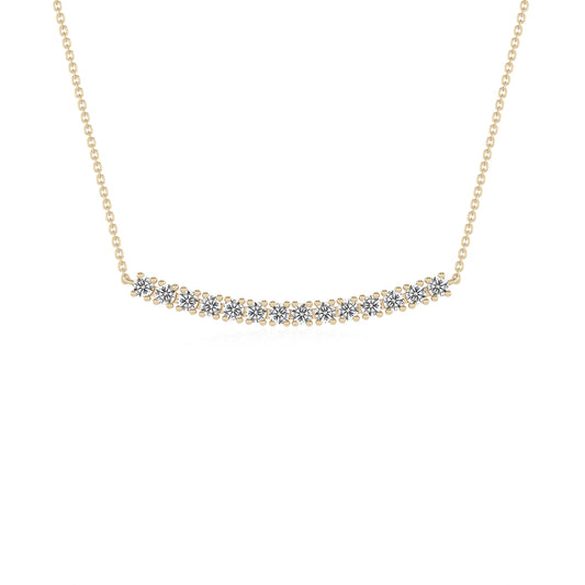 lab grown moissanite round bar necklaces in yellow gold