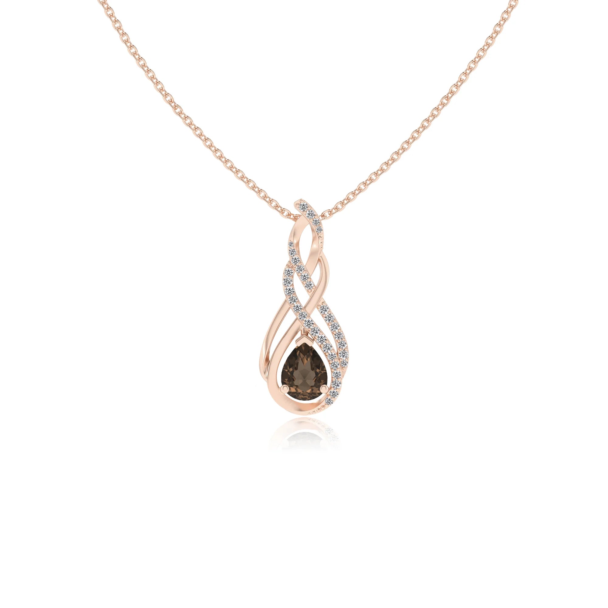 natural smoky-quartz pear solitaire necklaces in rose gold