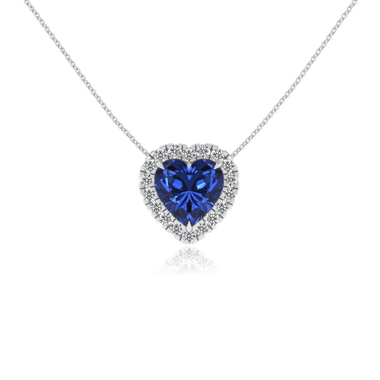 lab grown blue sapphire heart solitaire necklaces in platinum