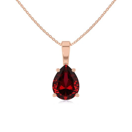 lab grown ruby pear solitaire necklaces in rose gold