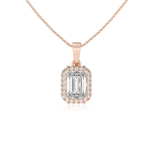 lab grown moissanite emerald cut solitaire necklaces in rose gold
