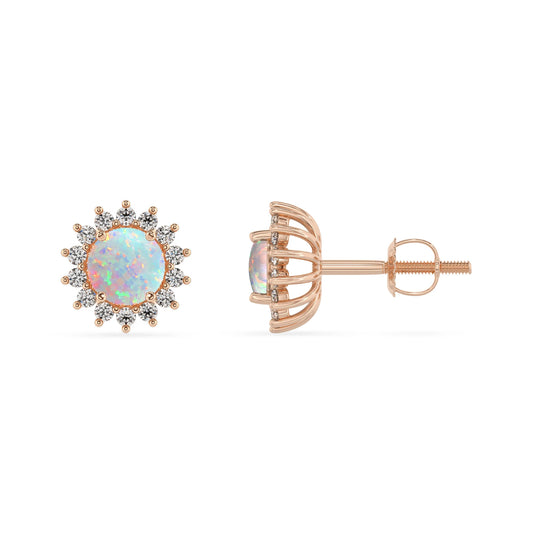 lab grown opal round stud earrings in rose gold