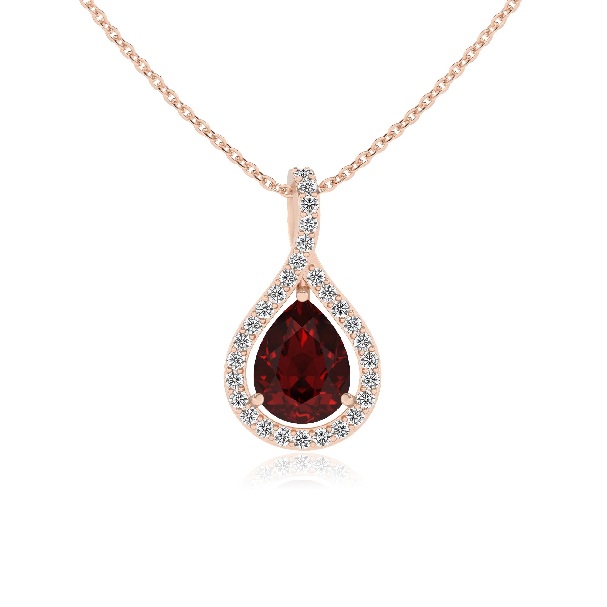 natural garnet pear solitaire necklaces in rose gold