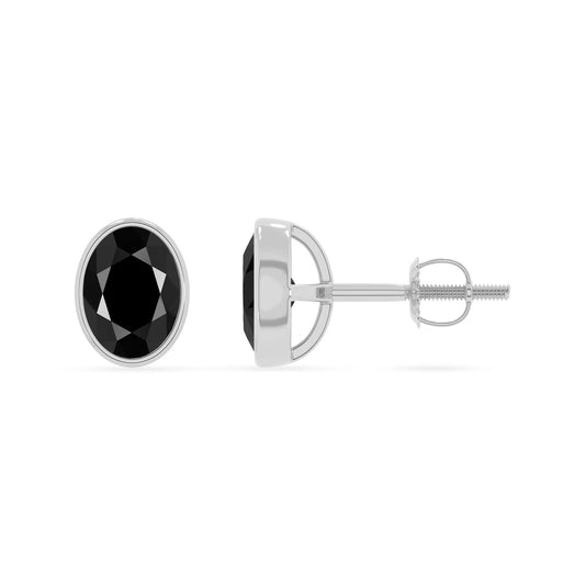 natural black onyx oval stud earrings in white gold