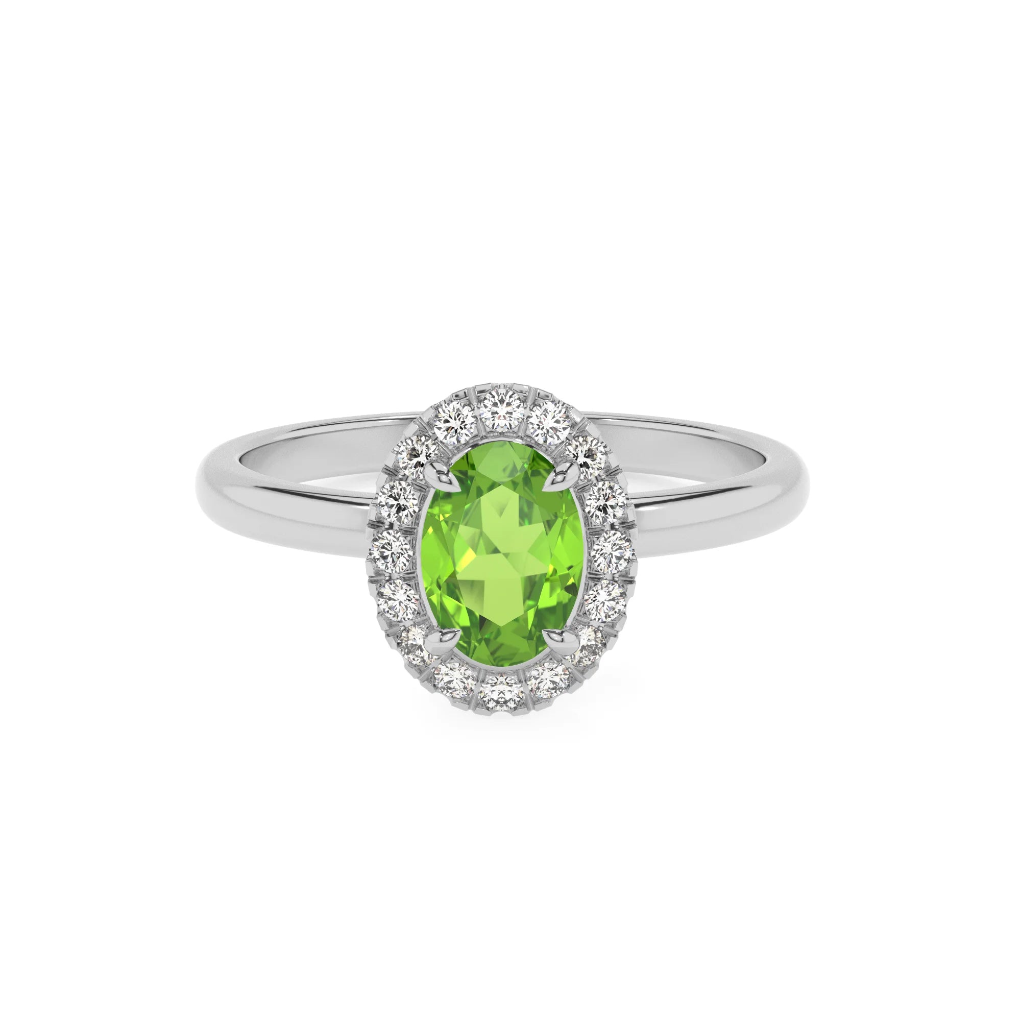 natural peridot oval solitaire rings in white gold