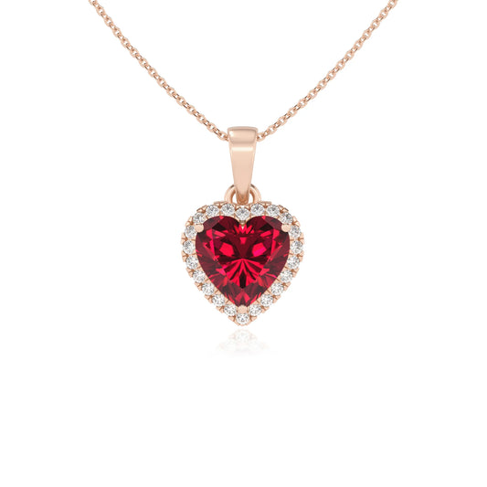 lab grown ruby heart solitaire necklaces in rose gold