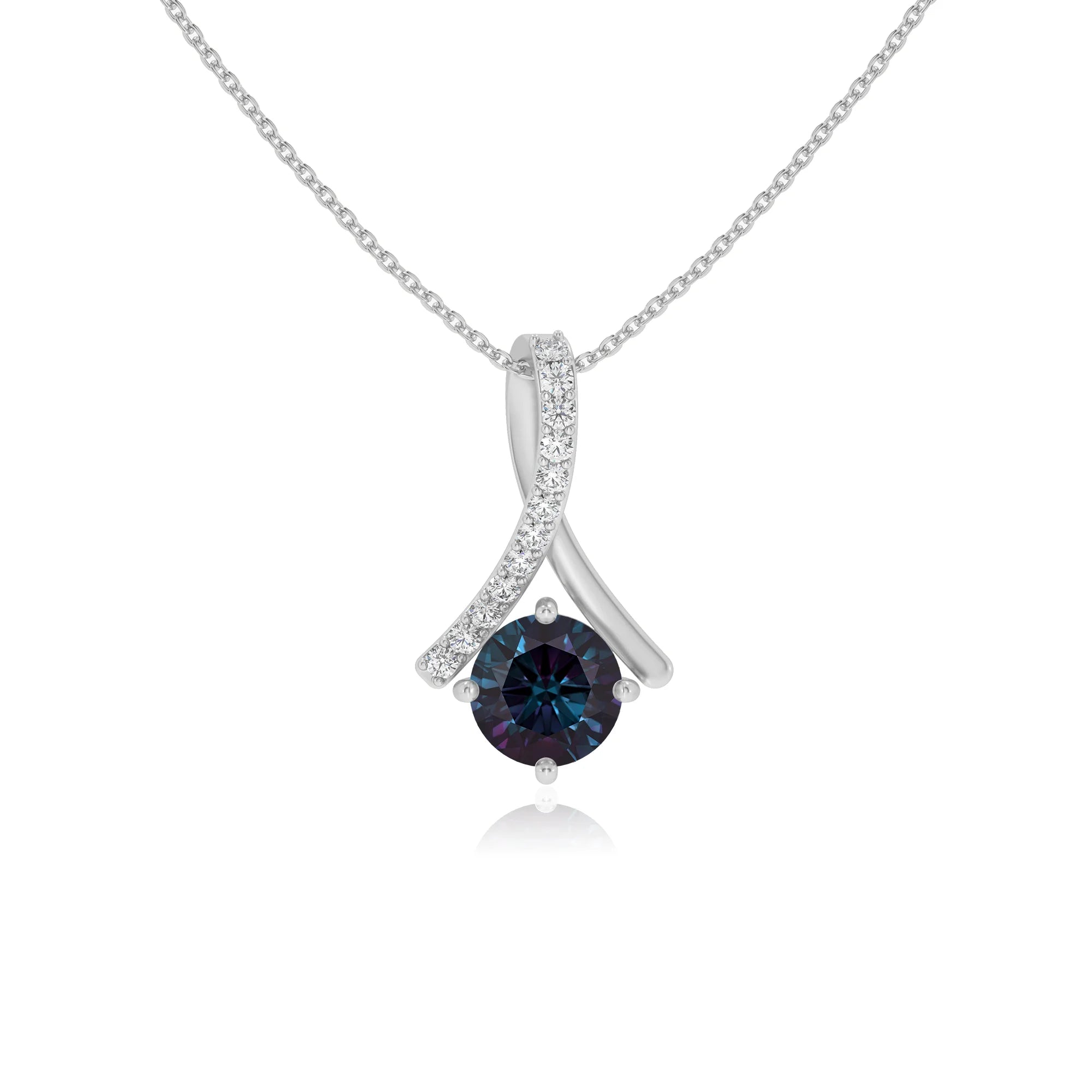 lab grown alexandrite round solitaire necklaces in sterling silver