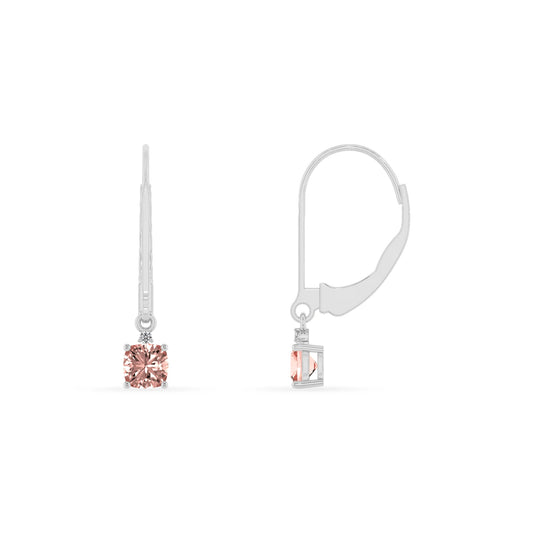 lab grown morganite cushion drop earrings in white gold
