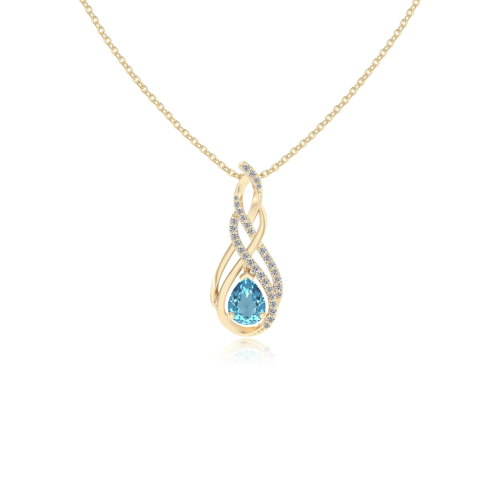natural swiss-blue-topaz pear solitaire necklaces in yellow gold