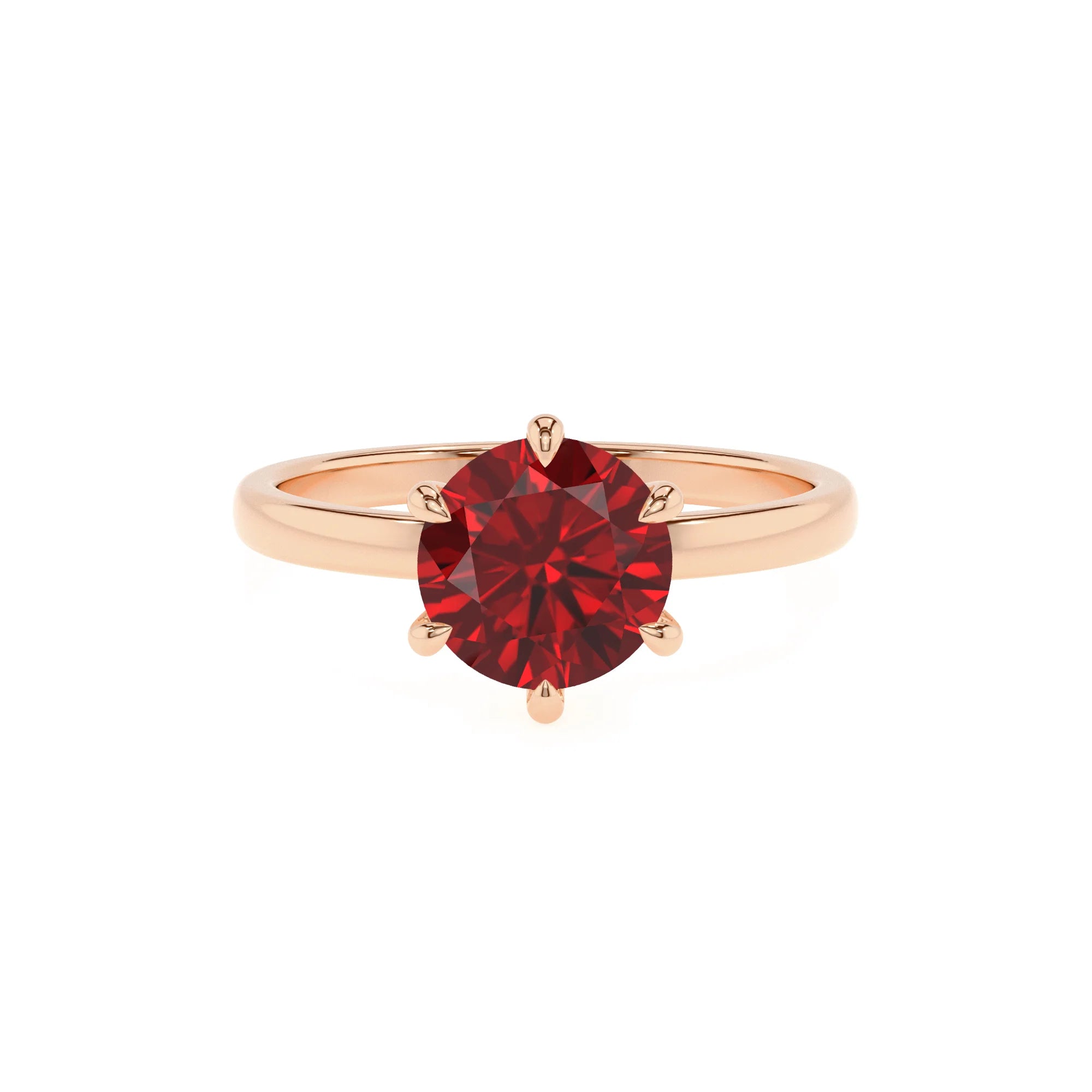 lab grown ruby round solitaire rings in rose gold