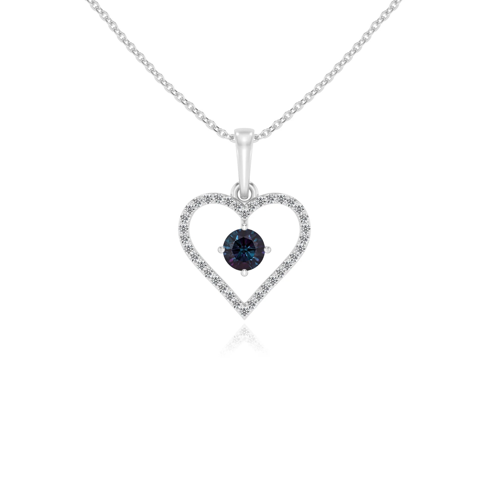 lab grown alexandrite round infinity necklaces in white gold