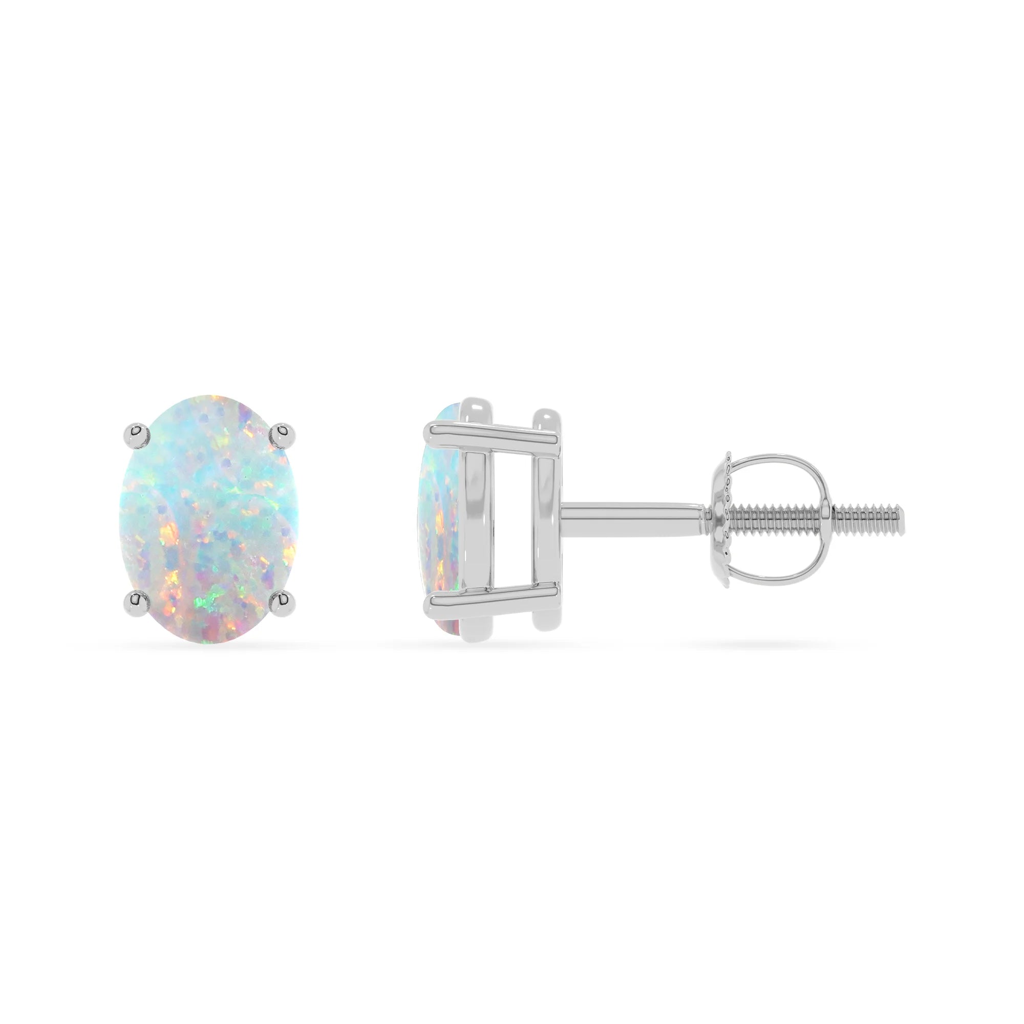 lab grown opal oval stud earrings in white gold