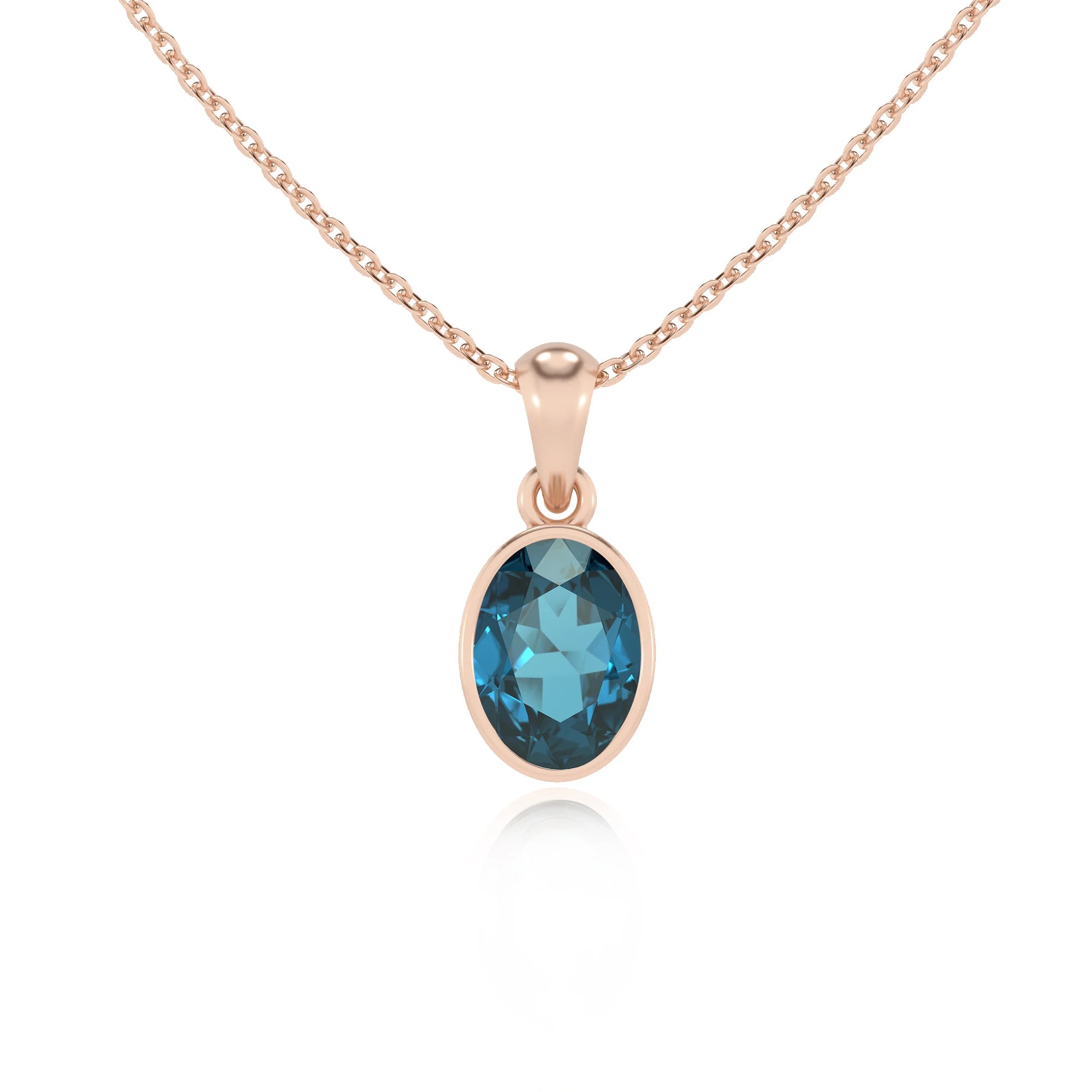 natural london-blue-topaz oval solitaire necklaces in rose gold