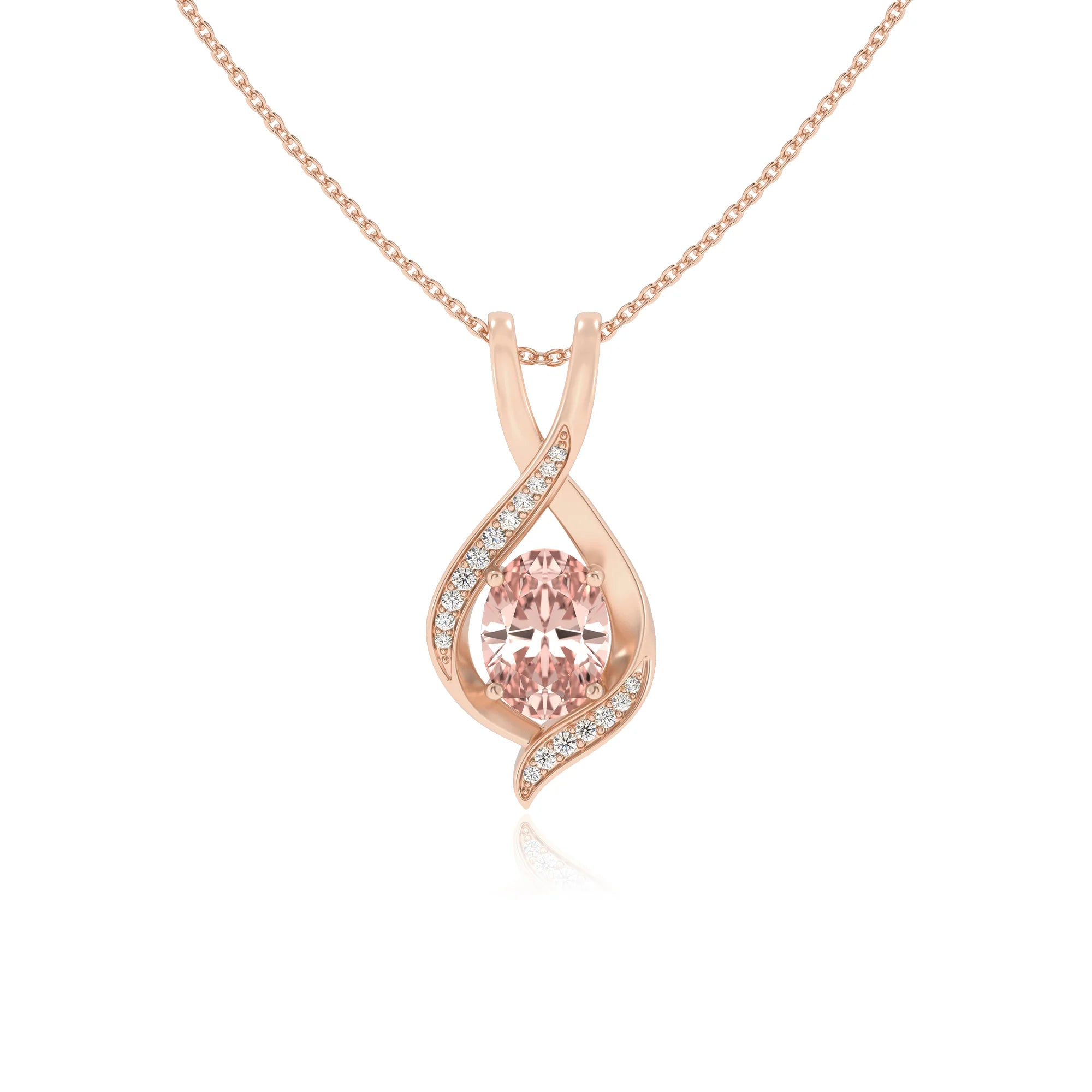 lab grown morganite oval solitaire necklaces in rose gold