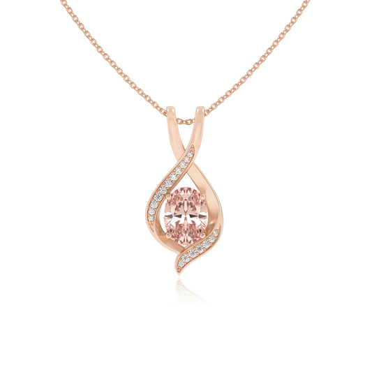 lab grown morganite oval solitaire necklaces in rose gold