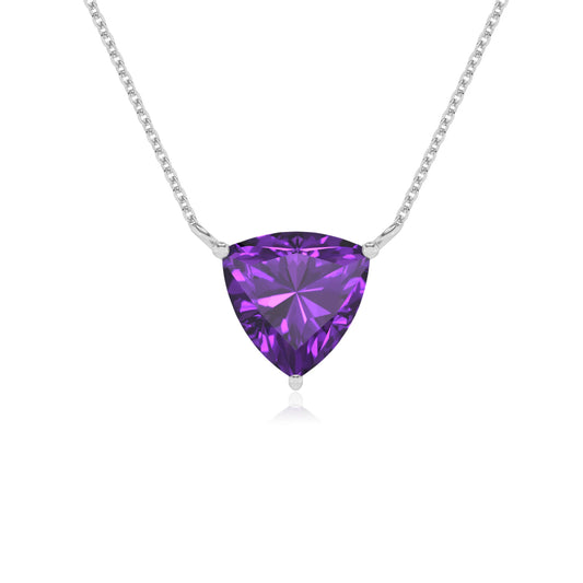 lab grown amethyst trillion solitaire necklaces in sterling silver