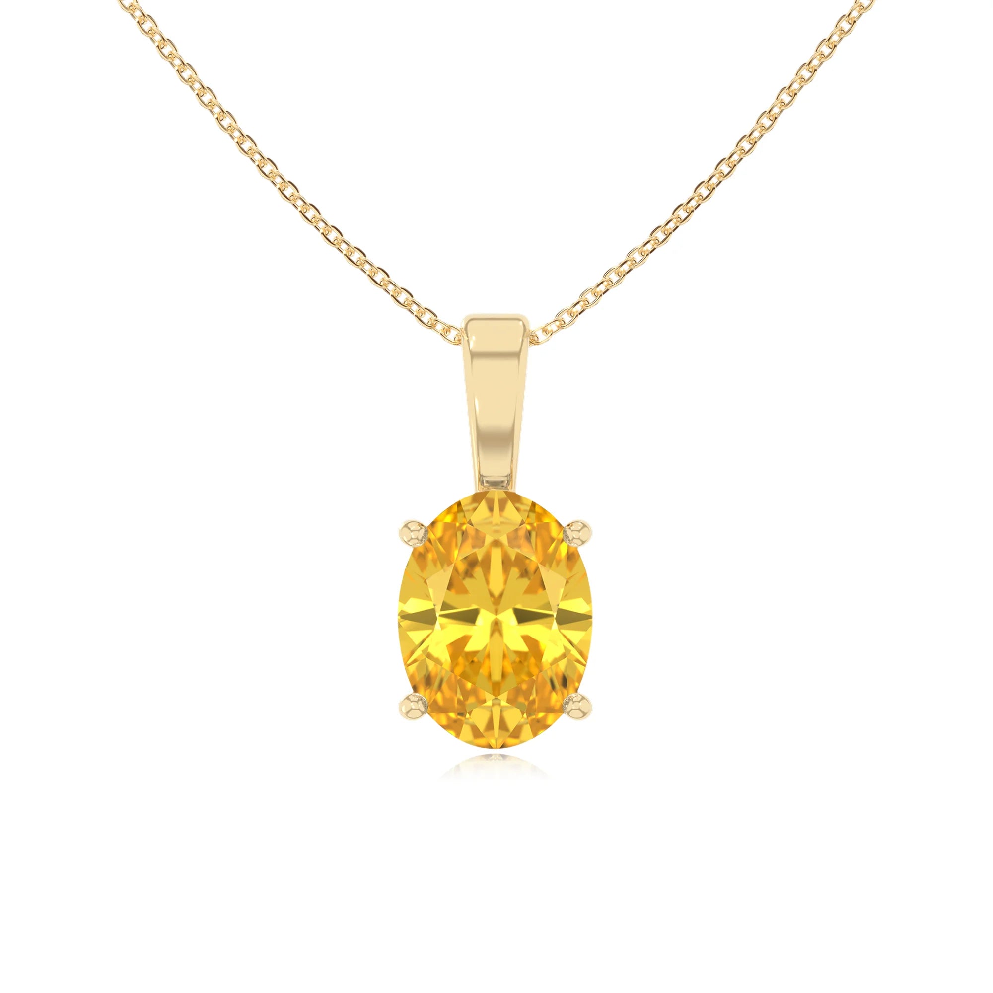 lab grown yellow-sapphire oval solitaire necklaces in yellow gold