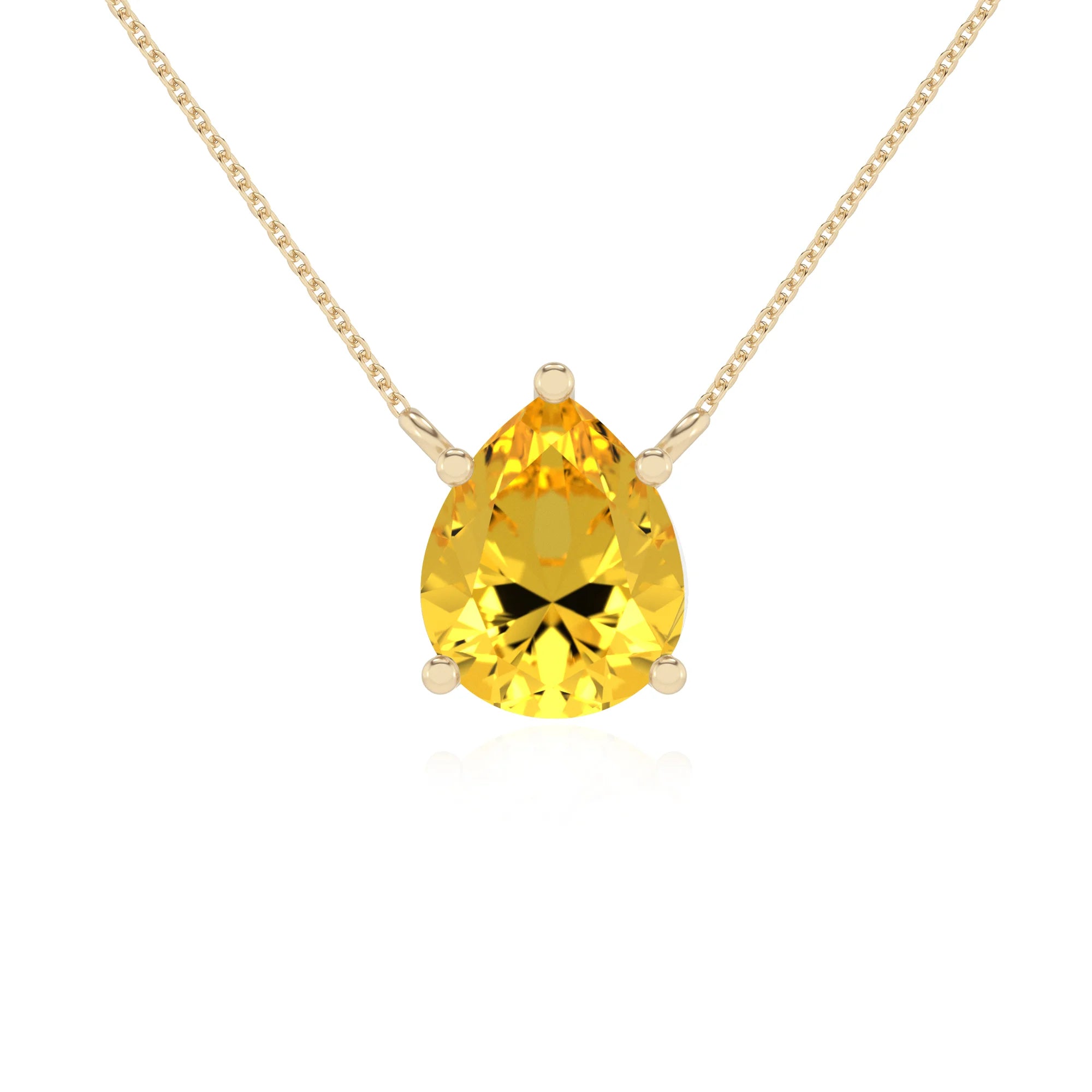 lab grown yellow-sapphire pear solitaire necklaces in yellow gold